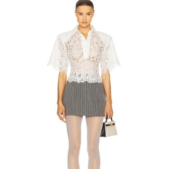 Helsa The Lace Shirt With Shoulder Pad - Picture 3 of 12